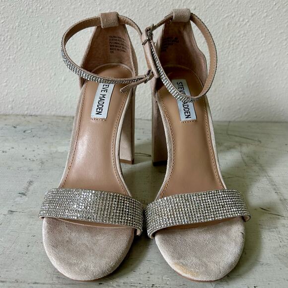 Steve Madden Kalina Embellished Rhinestone ankle strap heels sandal bling tan 8 - Picture 4 of 11